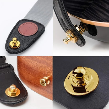 2pcs premium alloy guitar with lock strap, gold and black, safe and stylish for acoustic guitar, electric guitar and bass Beauty World Shop