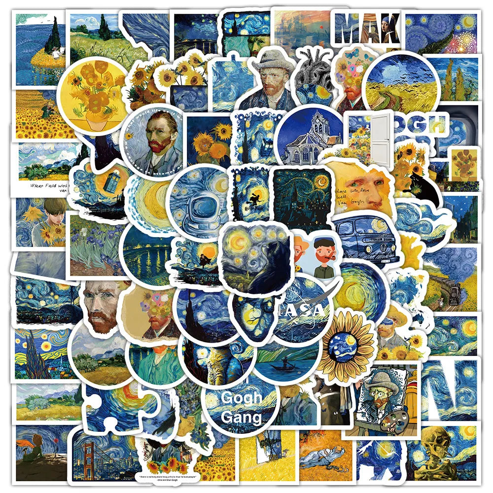 100Pcs Van Gogh Cute Stickers Pack Aesthetic Stationery Supplies Lot Korean Paper Kawaii Office Teacher School Diary Decoration Beauty World Shop