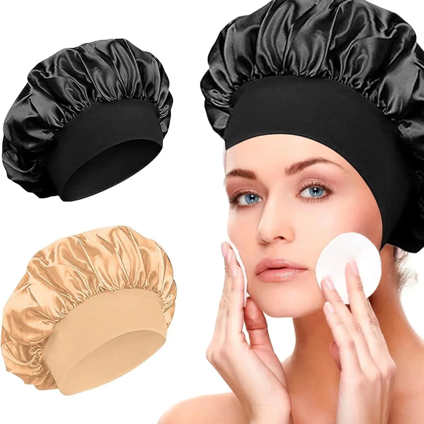 Wide-brimmed High Elastic Hair Band Female Pile Cap Autumn Lunar November Beauty Hair Care Hat Satin Nightcap Beauty Fashion