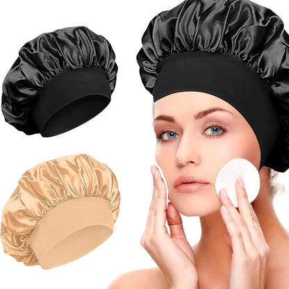 Wide-brimmed High Elastic Hair Band Female Pile Cap Autumn Lunar November Beauty Hair Care Hat Satin Nightcap Beauty Fashion