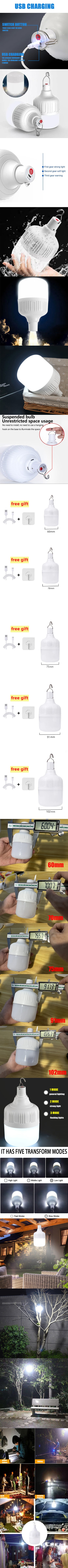 1-8pcs Portable Outdoor Camping Lights USB Rechargeable lamp LED Emergency Bulb Hook High Power Tents Lantern Night Lights Bulb Beauty World Shop