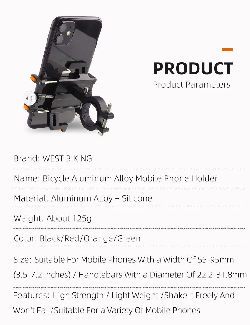 WEST BIKING Bicycle Mobile Phone Holder 360° Rotatable  Aluminum Alloy Phone Holder Five Claws Adjustable MTB Road Bike Bracket Beauty World Shop
