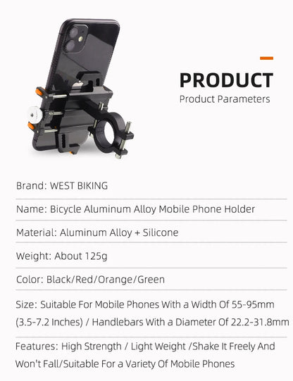 WEST BIKING Bicycle Mobile Phone Holder 360° Rotatable  Aluminum Alloy Phone Holder Five Claws Adjustable MTB Road Bike Bracket Beauty World Shop