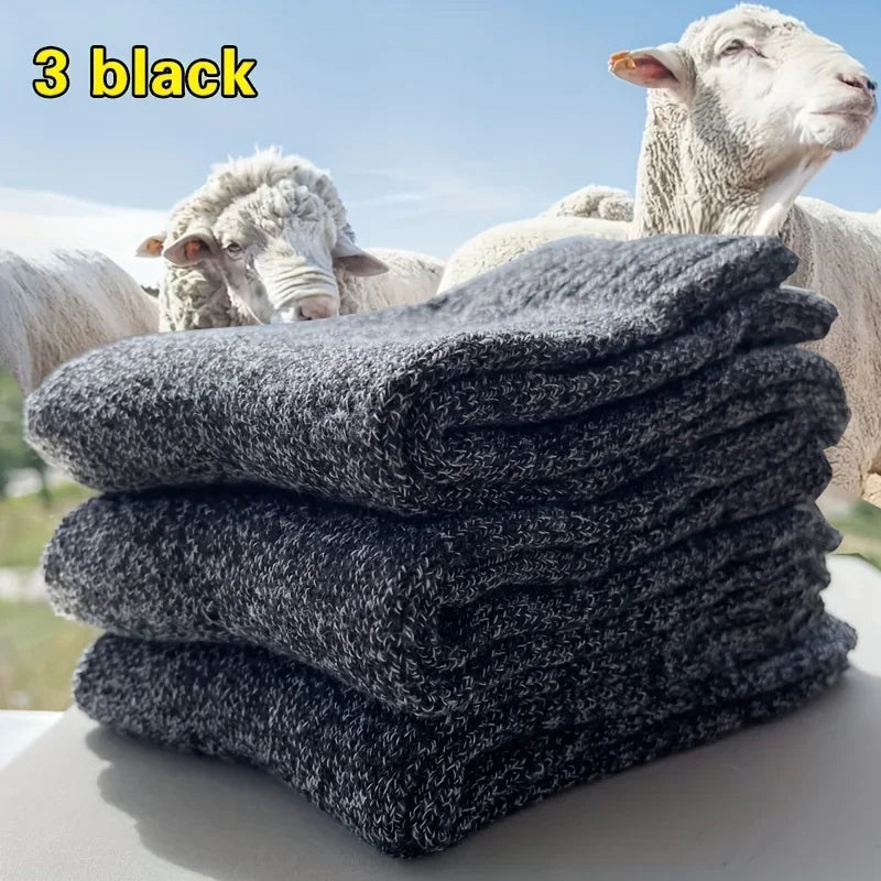 3/5 Pairs Men's Winter Warm Socks, Thick Towel Mid-Calf Socks, Anti-Cold Snow Boots Socks Elastic Solid Color Beauty World Shop