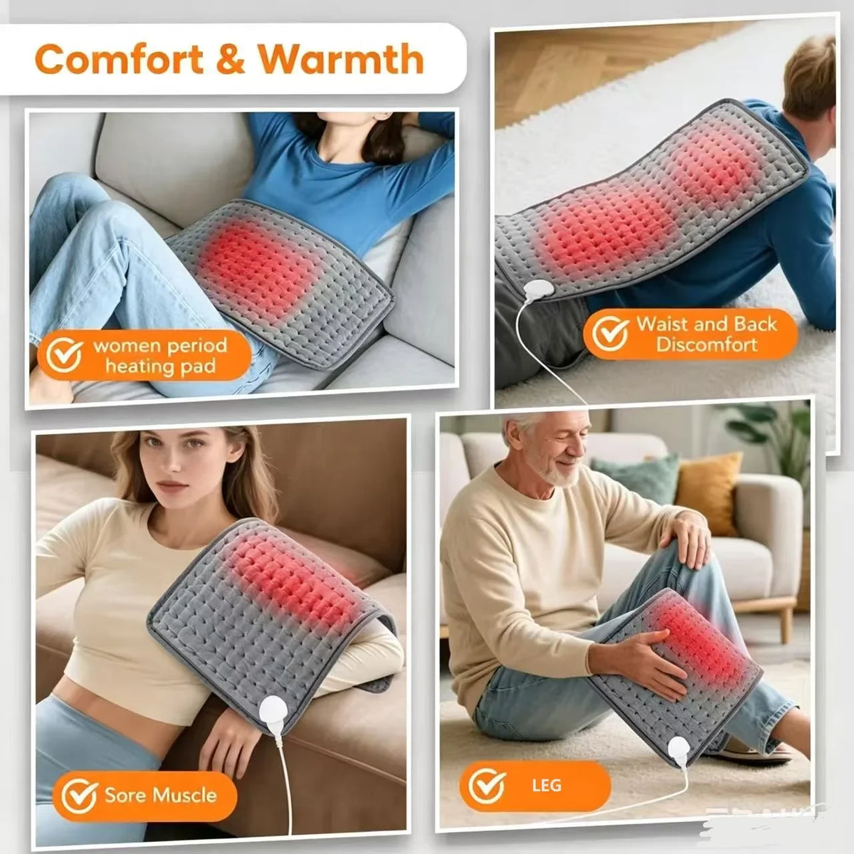 Electric Heating Massage Pad, 9 Heat Levels, Constant Temperature, 4 Modes & Timer Function, Body Warming Heating Pad for Legs, Beauty World Shop