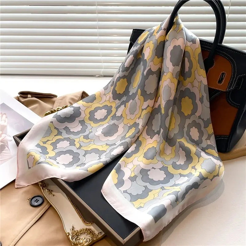 Luxury Print imitation Silk Square Scarf Women Spring Neck Tie Shawl Wraps Female Hair Hand Wrist Headkercheif Hijab Bandana Beauty World Shop