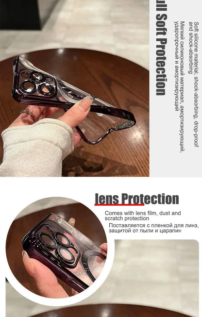 Plating Soft TPU Full Lens Protect Case for iPhone 13 14 12 11 15 Pro Max Plus Magsafe Magnetic Phone Case Wireless Charge Cover Beauty World Shop