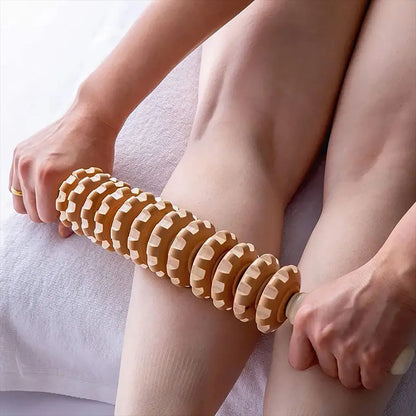 Body Fascia Massager Anti-slip Handle Wood Grooved Gear Arms Legs Thighs Buttocks Smooth Roller Massager for Back Relaxation Beauty World Shop