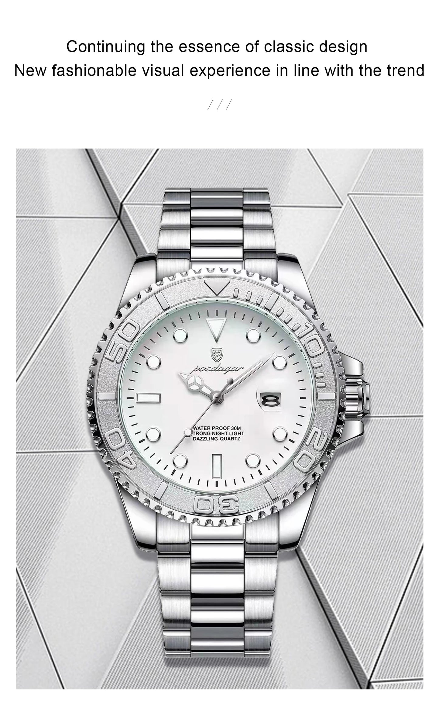 POEDAGAR Casual Fashion Man Wristwatch Waterproof Luminous Date Exquisite Men Watch Stainless Steel Classic Men's Quartz Watches Beauty World Shop