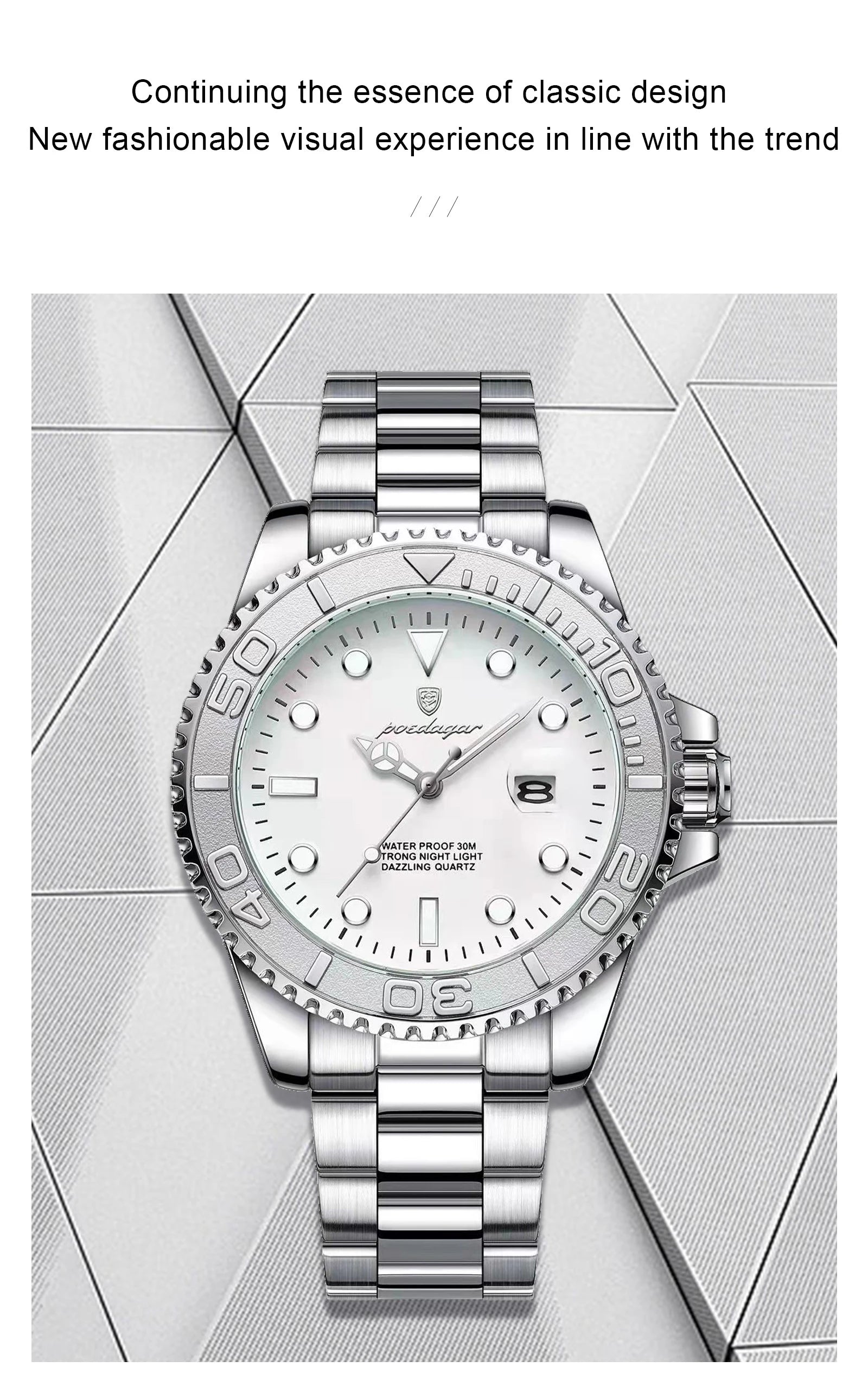 POEDAGAR Casual Fashion Man Wristwatch Waterproof Luminous Date Exquisite Men Watch Stainless Steel Classic Men's Quartz Watches Beauty World Shop