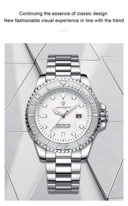 POEDAGAR Casual Fashion Man Wristwatch Waterproof Luminous Date Exquisite Men Watch Stainless Steel Classic Men's Quartz Watches Beauty World Shop