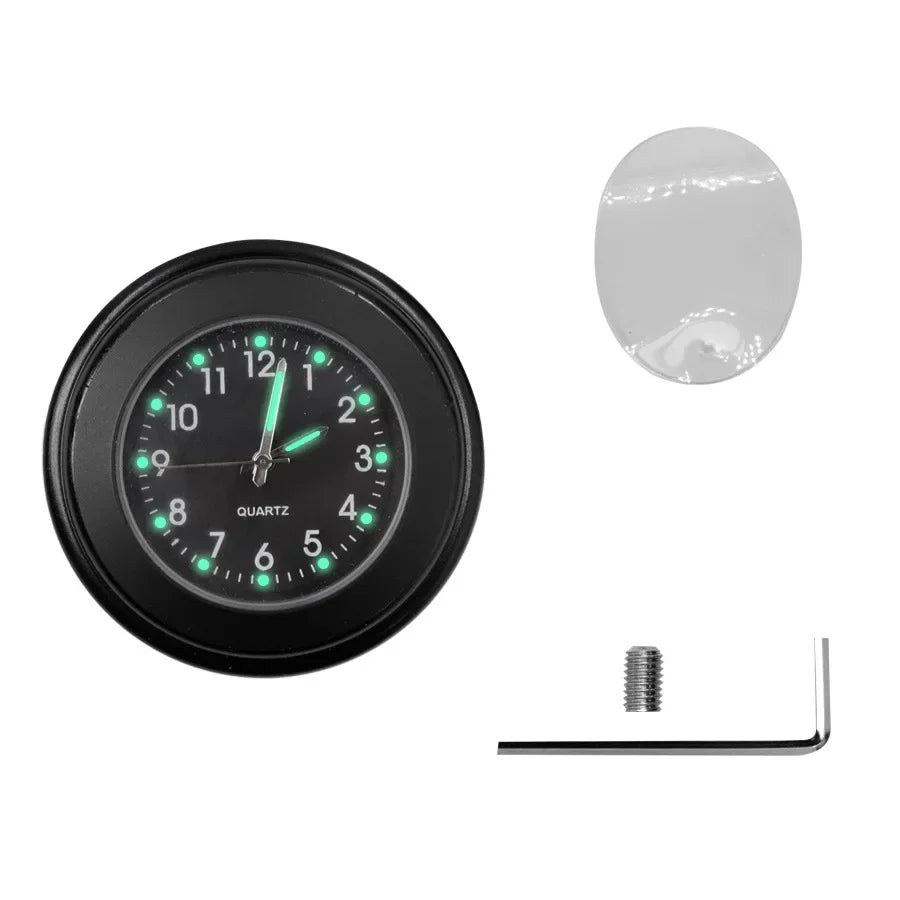 Aluminum Luminous Quartz Watch 22-25mm Motorcycle Scooter Bicycle Handlebar Mount Clock Time Display Clock Moto Accessories Beauty World Shop