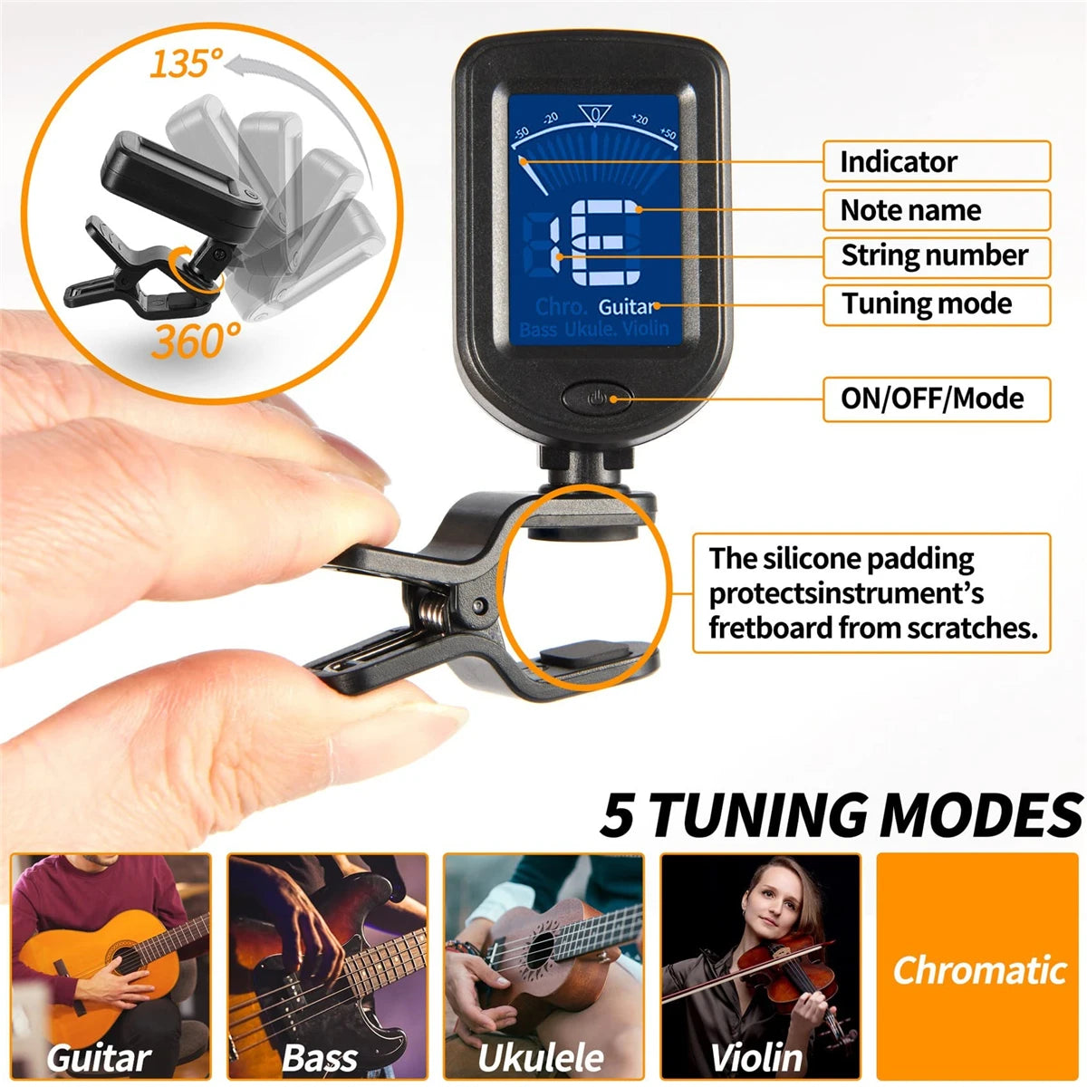 Guitar Tuner For All Instruments Clip on Electronic Tuner for Guitar Bass Ukulele Violin Mandolin Banjo Beauty World Shop