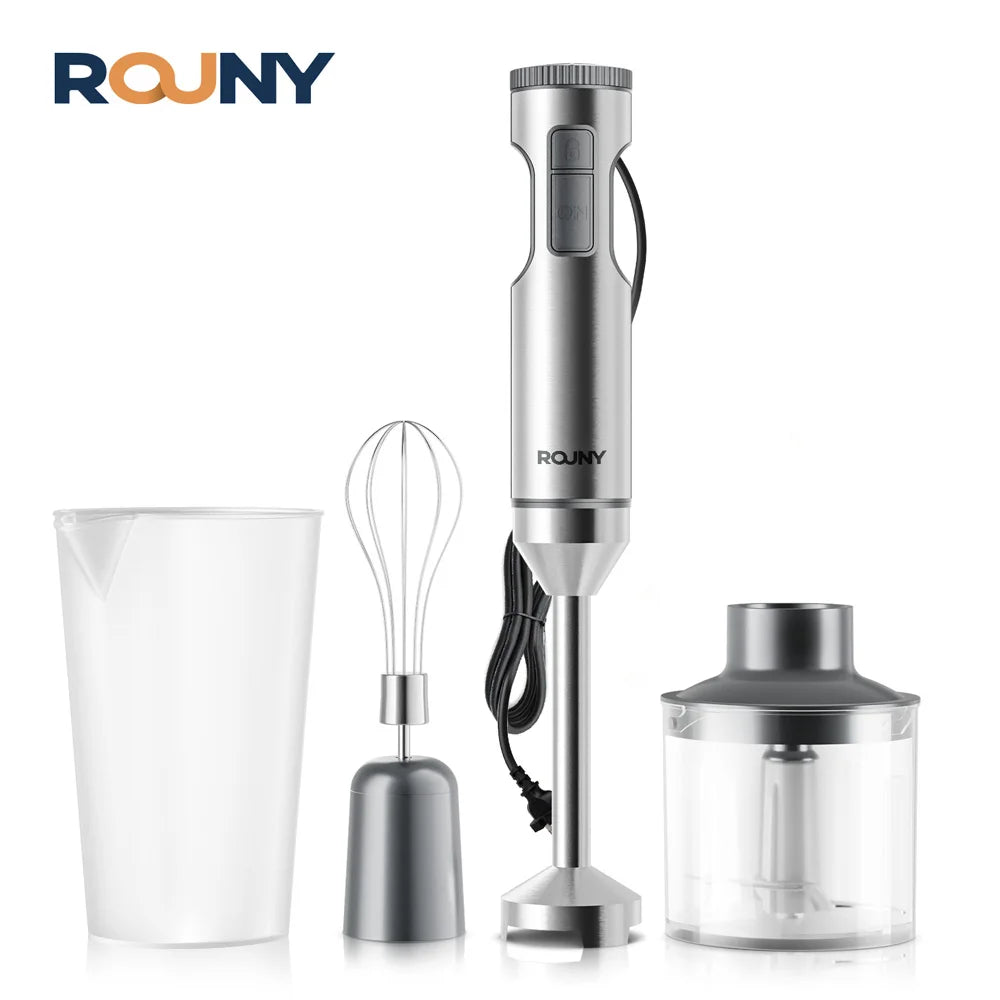 ROUNY 4-in-1 Hand Immersion Blender 1000W Powerful, Stainless Steel Stick Food Mixer,700ml Mixing Beaker,500ml Processor, Whisk Beauty World Shop