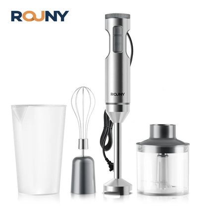 ROUNY 4-in-1 Hand Immersion Blender 1000W Powerful, Stainless Steel Stick Food Mixer,700ml Mixing Beaker,500ml Processor, Whisk Beauty World Shop