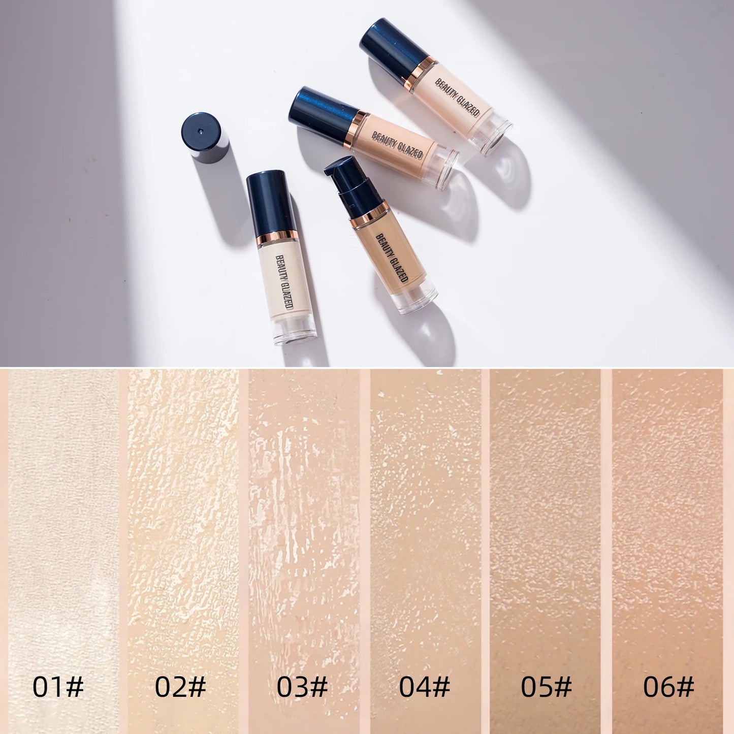 BEAUTY GLAZED 6 Color Liquid Foundation,Full Coverage, Long-Lasting, Waterproof, Natural Effect,Hydrating Beauty Fashion