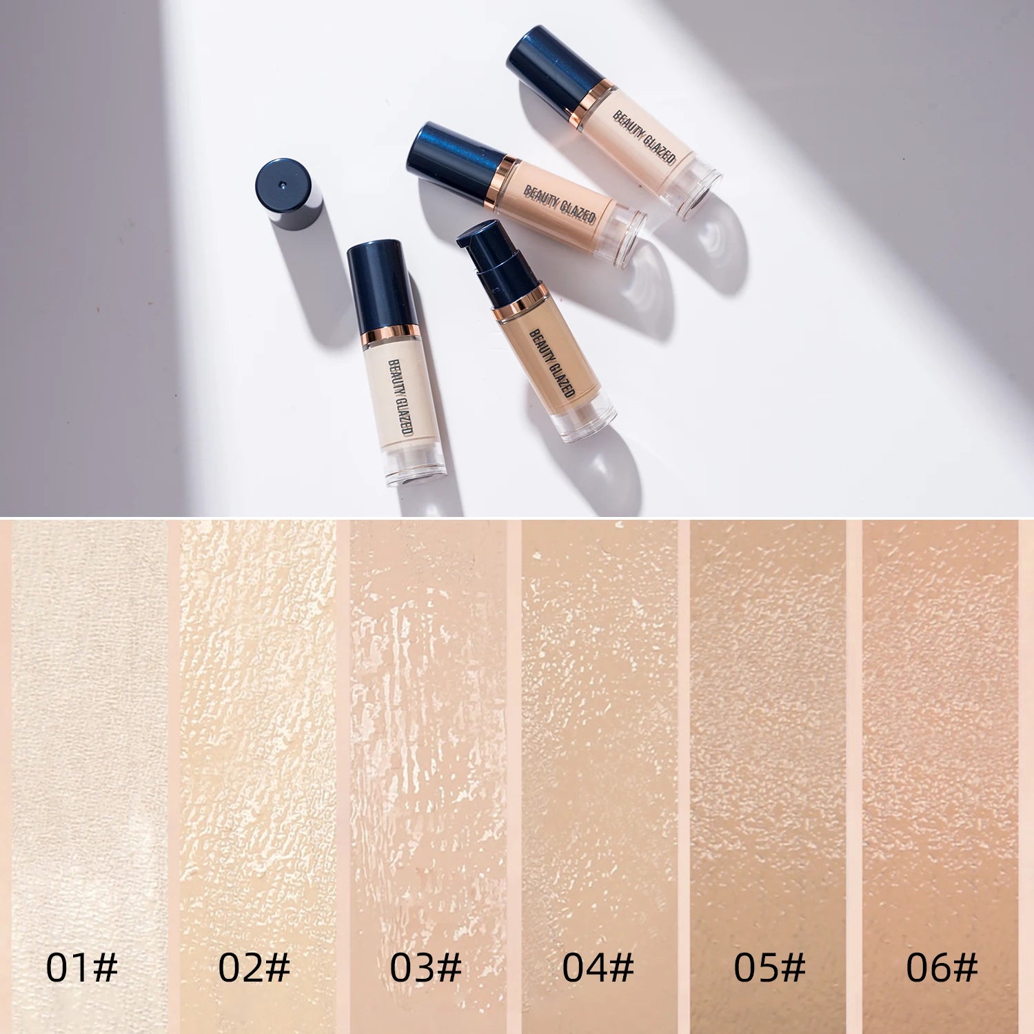 BEAUTY GLAZED 6 Color Liquid Foundation,Full Coverage, Long-Lasting, Waterproof, Natural Effect,Hydrating Beauty Fashion