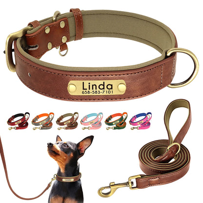 Customized Leather Dog Collar Leash Set Soft Padded Leather Collar For Small Medium Large Dogs With Free Engraved Nameplate Beauty World Shop