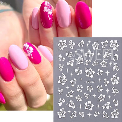 4pcs/set Hibiscus Flowers Nail Sticker Y2K Star Adhesive Nail Art Supplies Decal for Women Nail Supplies DIY Manicure Decoration Beauty World Shop