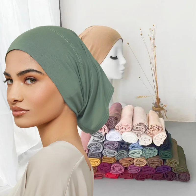 56colors Fashion Women Inner Hijab Tube Muslim Cap Bonnet Plain Islamic Underscarf Bamboo Jersey Undercaps Beauty World Shop