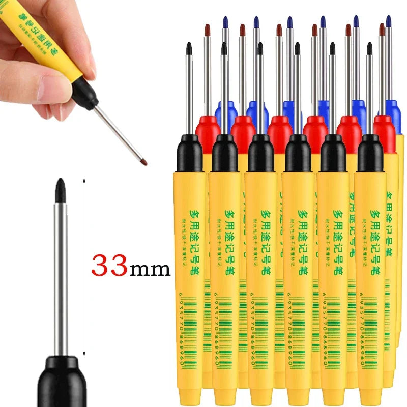 6pcs/set 33mm Red/Blue/Black Long Head Marking Pen Woodworking Decoration Deep Hole Waterproof Pen Multipurpose Marking Tool Beauty World Shop