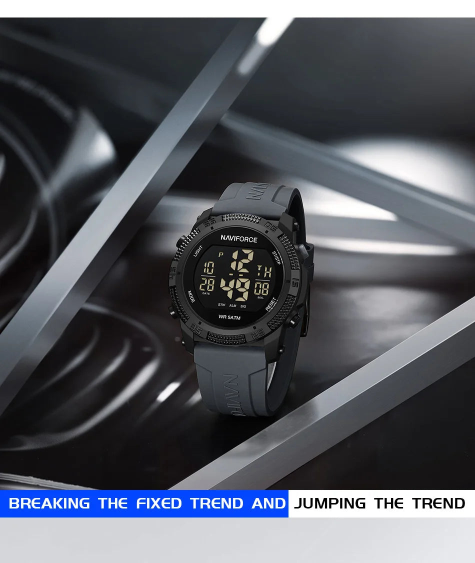 NAVIFORCE 7104 Sports Men's LCD Digital Leisure Date Week Alarm Clock Waterproof Silicone Strap Electronic Watch électronique Beauty World Shop