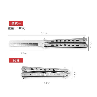 Foldable Comb Stainless Steel Practice Training Butterfly Knife Comb Beard Moustache Brushe Salon Hairdressing Hair Styling Tool Beauty World Shop