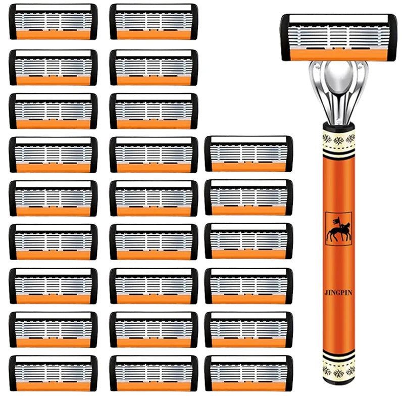 6-Layers Safety Razor Set High Quality Men Razor Sharp Stainless Steel Shaving Changeable Shaver Head Blade ﻿ Beauty World Shop