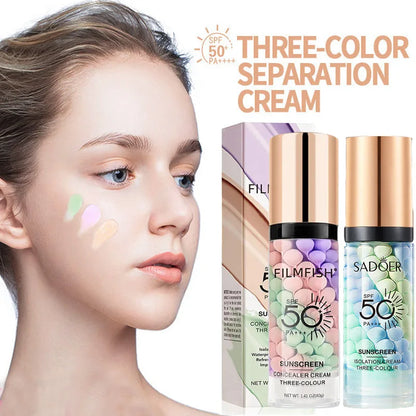 Face Makeup Primer Tri-color Cream Contour Color Isolation Waterproof Makeup Foundation Natural Makeup Base Cream 40g Beauty World Shop