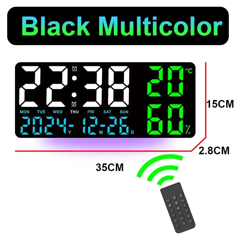 Digital Wall Clock with Atmosphere Lights Remote Control TEMP Humidity Display LED Large Table Clock Multifunctional Alarm Clock Beauty World Shop