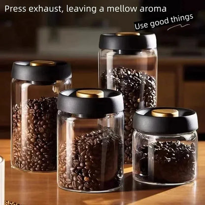 Manual Vacuum Sealed Coffee Jar High Borosilicate Glass Moisture Proof Tea Storage Container for Kitchen Coffee Beauty Trend Shop