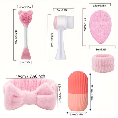 8-piece silicone skincare set with ice roller and cold compress mask - pink and white two-tone facial spa set, skincare tools Beauty World Shop