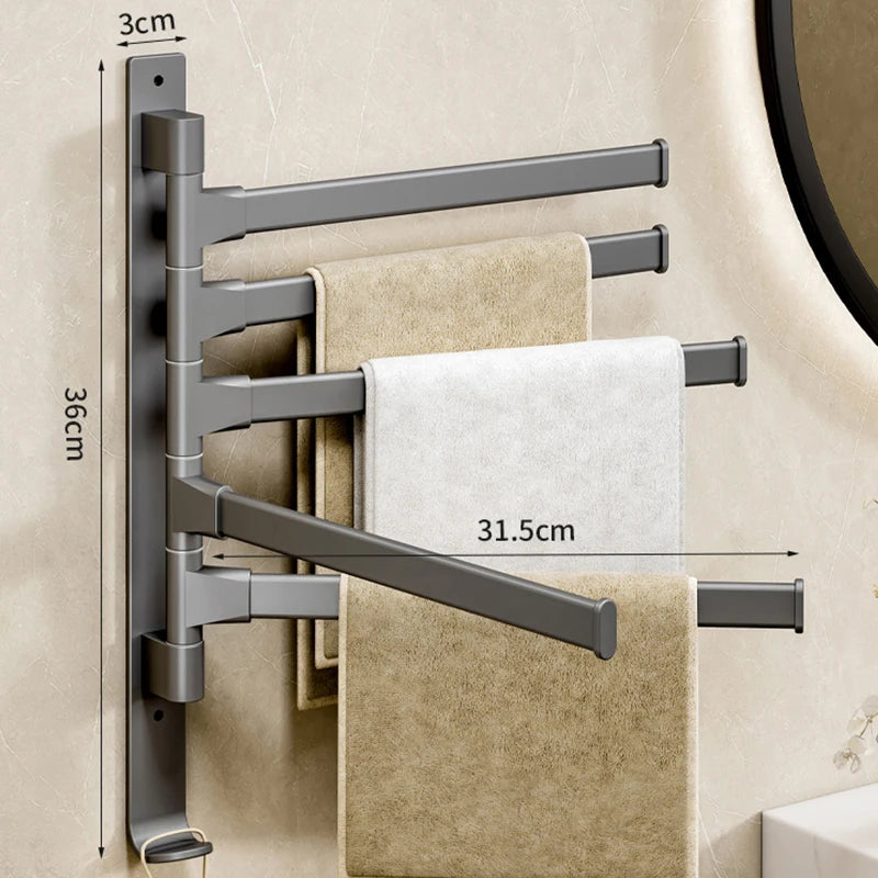 Bathroom Towel Rack Rotatable Towel Holder Space Aluminum 2/3/4/5-Bar Towel Hanger Kitchen Shelf Paper Hanging Wall Mounted Beauty World Shop