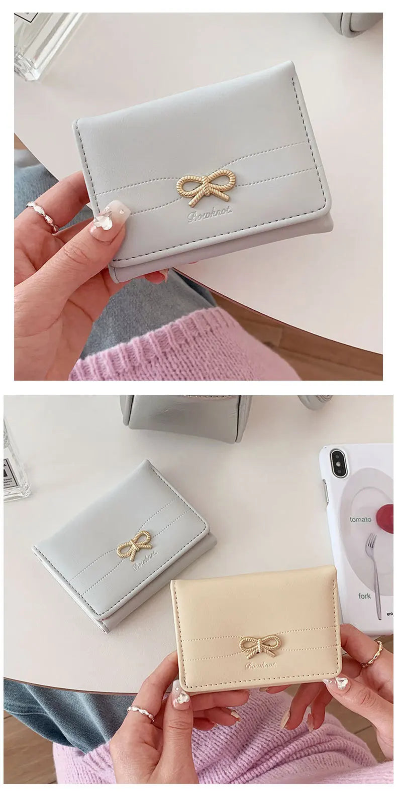 Fashion Wallets Girls Cute Bow Small Wallet Aesthetic Card Holder Classic Three Fold Purse For Women Student Simple Coin Pouch Beauty World Shop