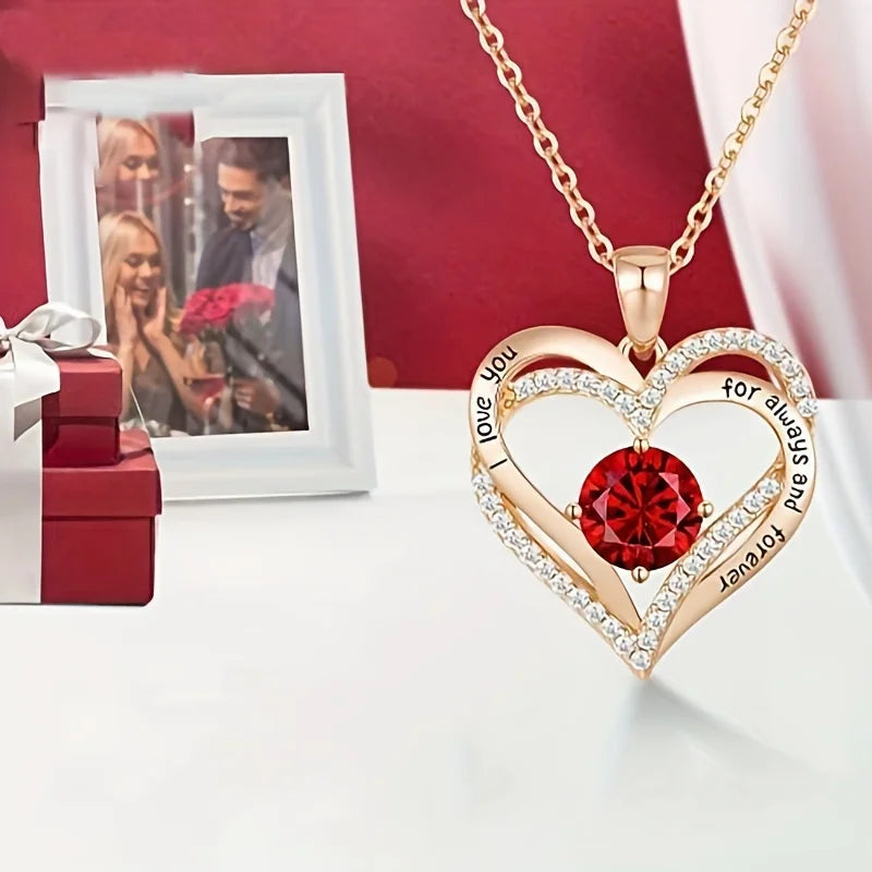 Luxury Red Zircon Pendant Necklaces With Rose Flower Gift Box For Girlfriend Women I Love You Gifts 2024 Trendy Wedding Jewelry Beauty World Shop