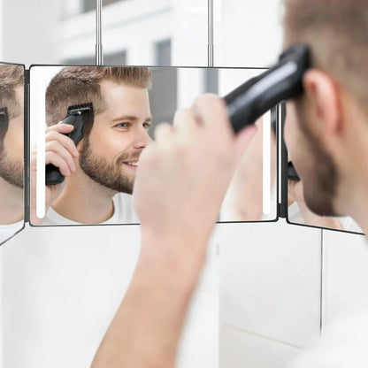 3 Way LED Makeup Mirror for Self Hair Cutting Rechargeable 360° DIY Self Haircut Mirror with Lights and Height Adjustable Hooks Beauty World Shop