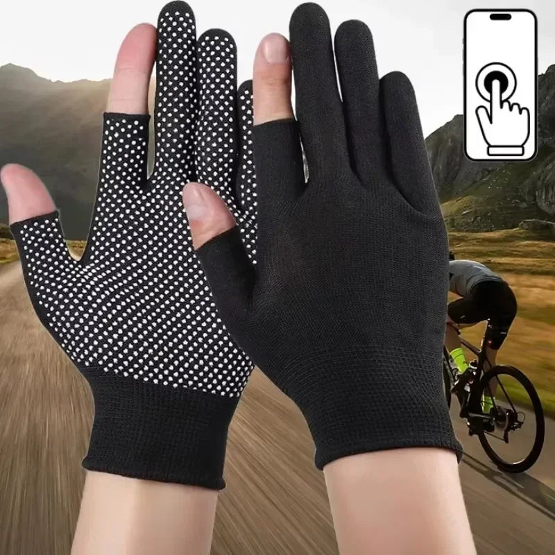 Non-slip Touchscreen Nylon Gloves Men Women Summer Outdoor Riding Sport Fitness Breathable Non-slip Sunscreen Half Finger Gloves Beauty Trend Shop