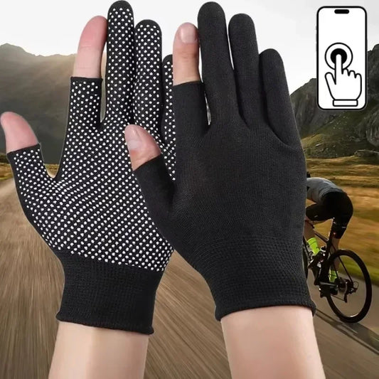 Non-slip Touchscreen Nylon Gloves Men Women Summer Outdoor Riding Sport Fitness Breathable Non-slip Sunscreen Half Finger Gloves Beauty Trend Shop