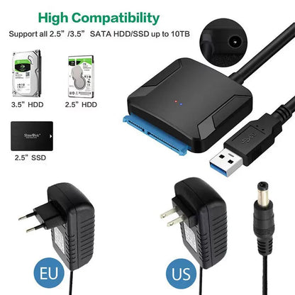 SATA to USB3.0 Cable SATA III Hard Drive Adapter Converter for 2.5" 3.5" SSD HDD Hard Drive Disk with 12V/2A Power Adapterer Beauty World Shop