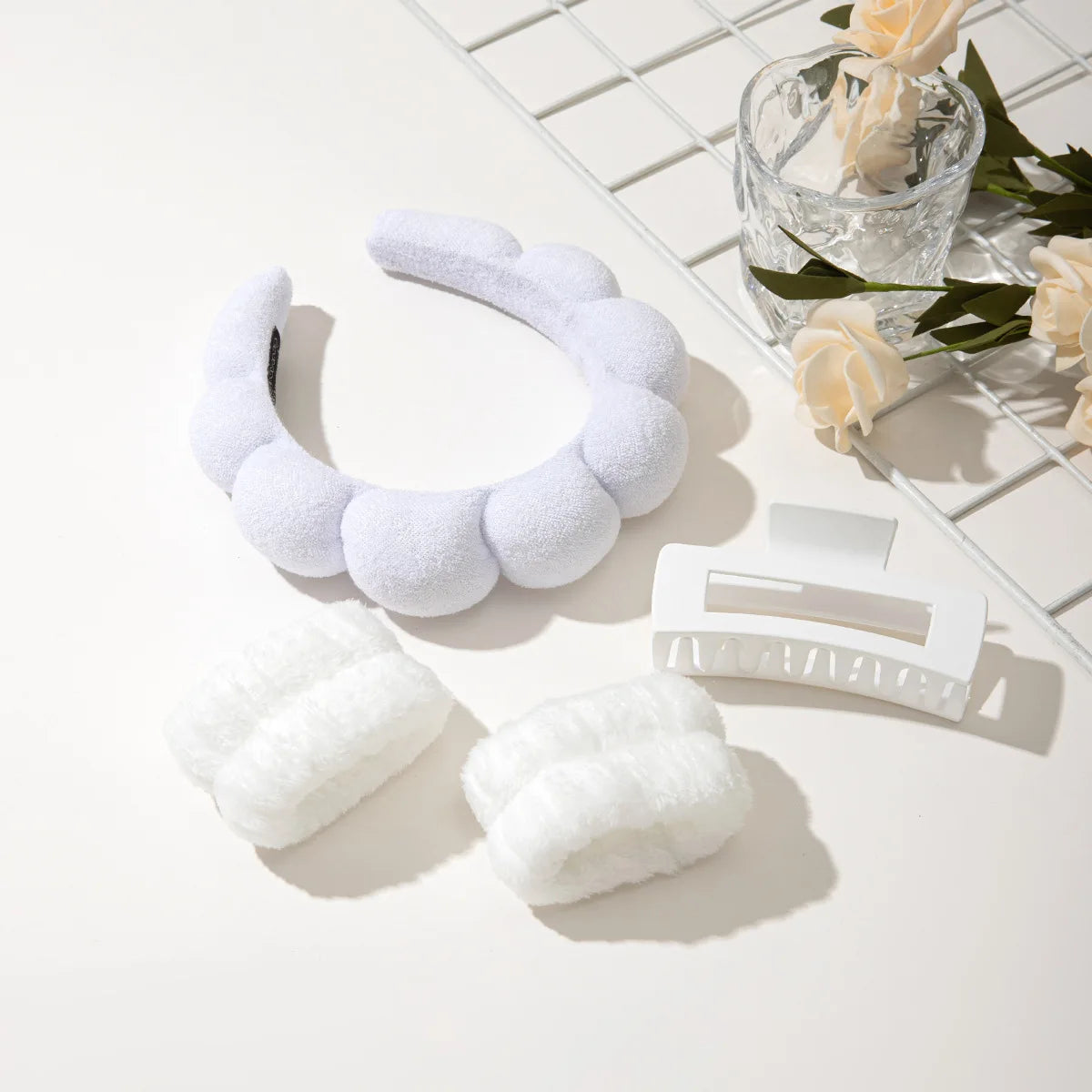 Spa Headband and Wristband Set Skin Care Headband for Wash Face Face Hair Clips for Thick Hair Cute Fluffy Sponge Bubble Makeup Beauty World Shop