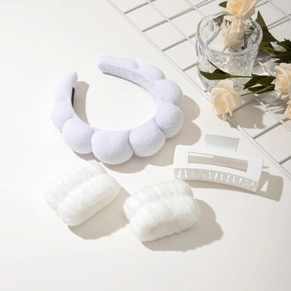 Spa Headband and Wristband Set Skin Care Headband for Wash Face Face Hair Clips for Thick Hair Cute Fluffy Sponge Bubble Makeup Beauty World Shop