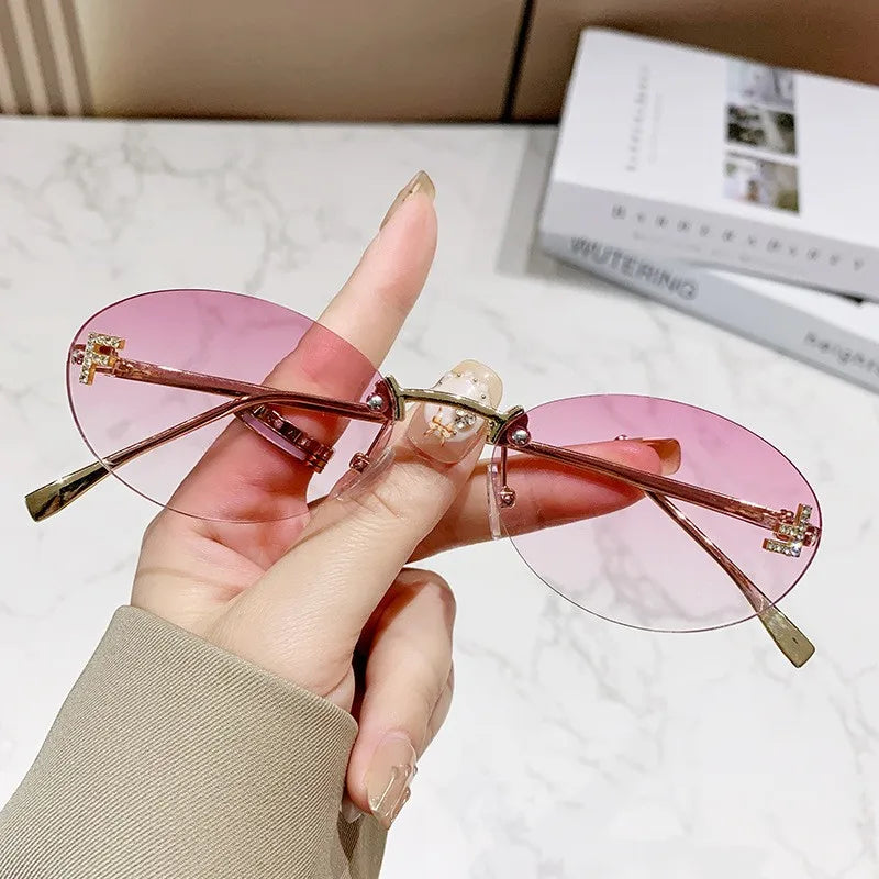 Elegant Diamond Oval Sunglasses Male Letter "F" Rimless Sunglasses  car sunglasses 90902 Beauty World Shop
