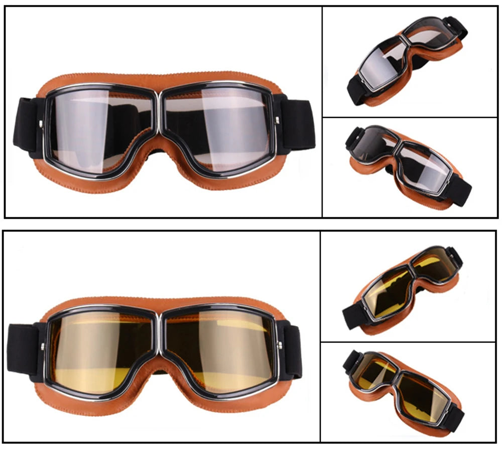 Motorcycle Glasses Windproof Motorcycle Helmet Glasses Sunglasses Retro Universal Folding Leather Retro Motorcycle Accessories Beauty World Shop
