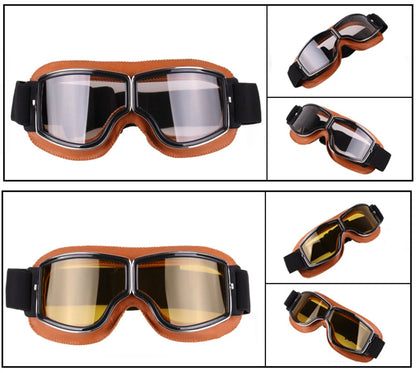 Motorcycle Glasses Windproof Motorcycle Helmet Glasses Sunglasses Retro Universal Folding Leather Retro Motorcycle Accessories Beauty World Shop