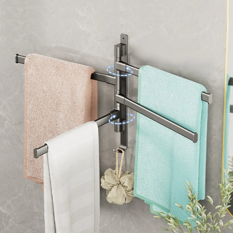 Bathroom Towel Rack Rotatable Towel Holder Space Aluminum 2/3/4/5-Bar Towel Hanger Kitchen Shelf Paper Hanging Wall Mounted Beauty World Shop