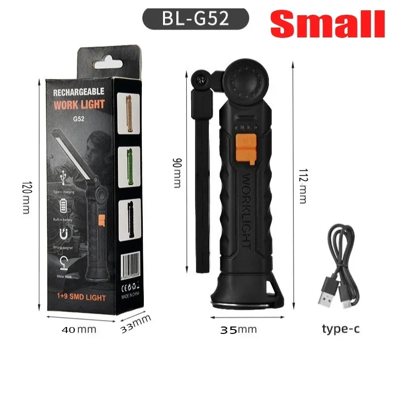 Portable COB LED Flashlight USB Rechargeable Work Light Magnetic Lanterna Hanging Lamp with Built-in Battery Camping Torch Beauty World Shop