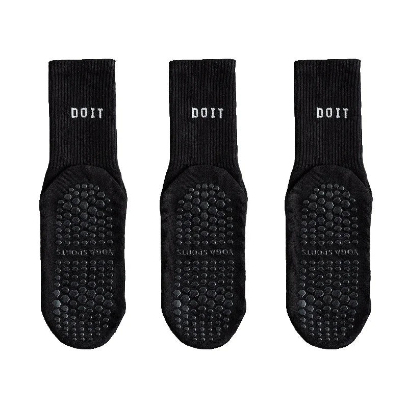 3 Pairs Cotton Yoga Socks For Women Solid Color Professional Non-slip Pilates Dance Gym Sports Breathable Fitness Floor Socks Beauty World Shop