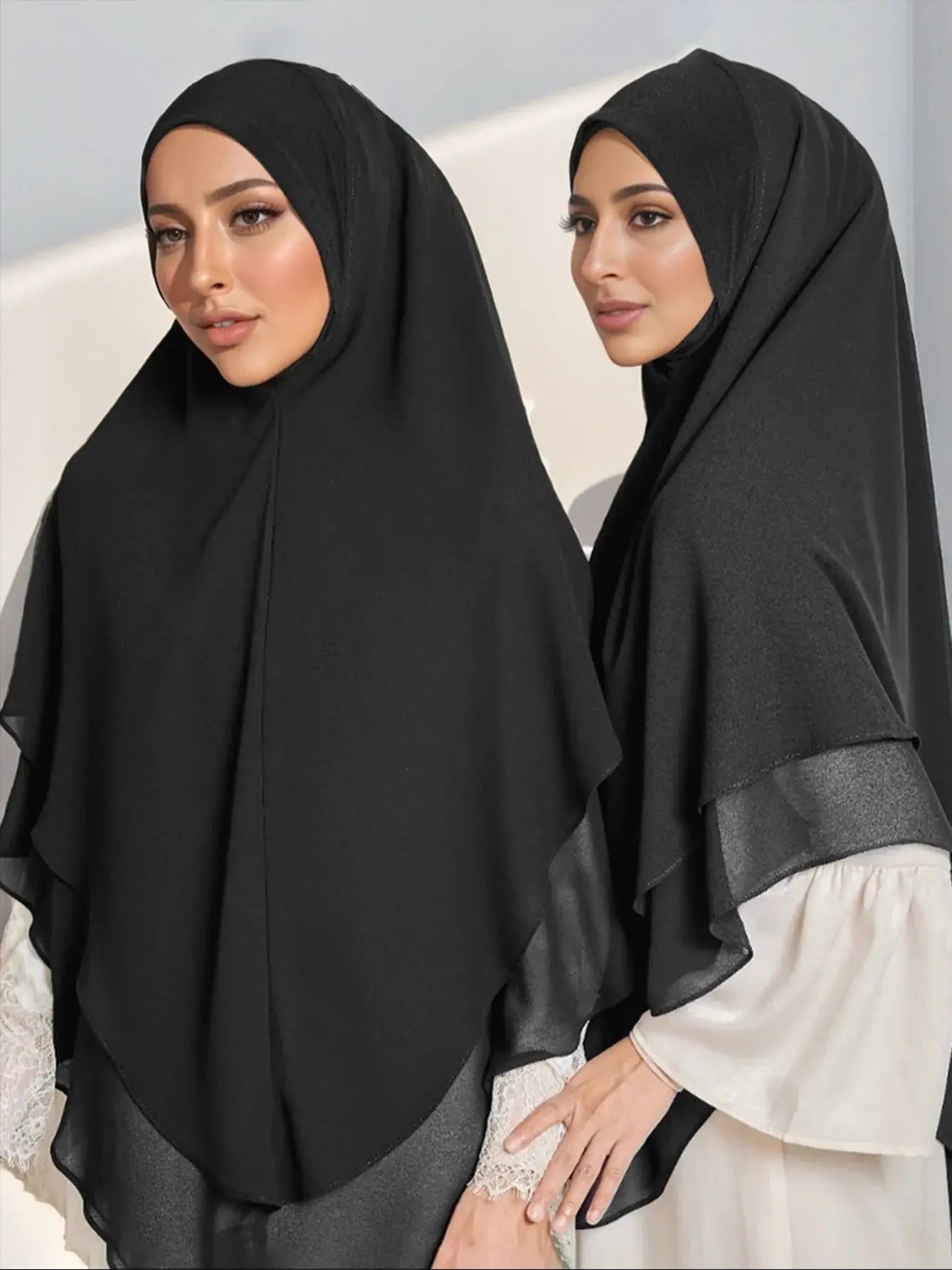 1pc Ready to Wear Instant Hijabs Double layered Chiffon Solid Headscarf Foulard Femme Musulman Shawl Wrap Bandana Beauty World Shop