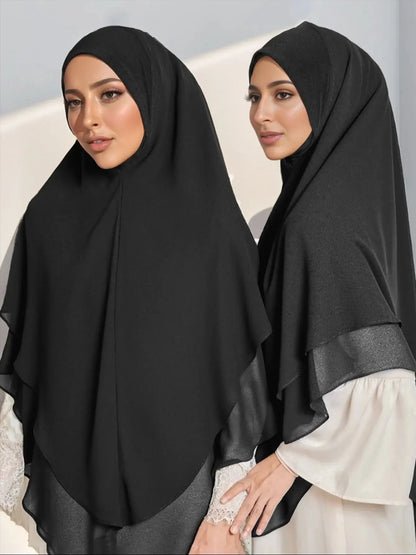 1pc Double layered Chiffon Ready to Wear Instant Hijabs Solid Headscarf Foulard Femme Musulman Shawl Wrap Bandana Beauty World Shop