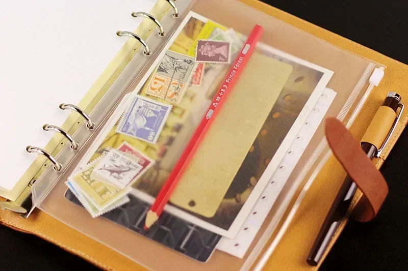 10Pcs  A5 A6 A7 Binder Pocket Binder Zipper Folders for 6 Ring Notebook Divider Page Waterproof PVC Leaf Document Filing Bag Beauty World Shop